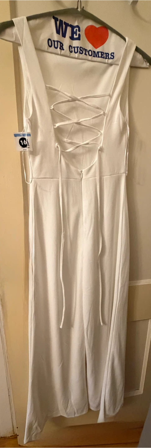 White Lace-Up Back Jumpsuit - photo 5