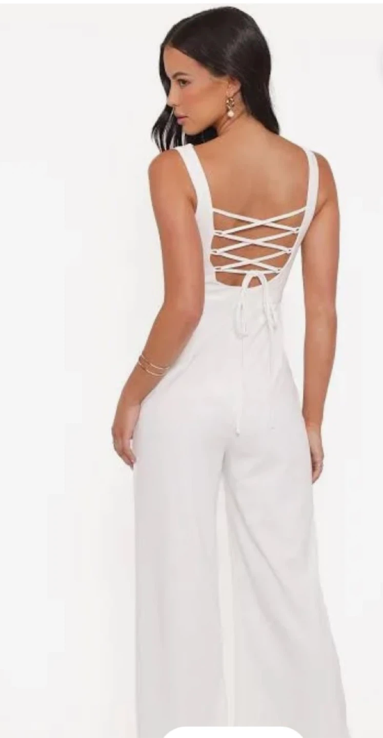 White Lace-Up Back Jumpsuit - photo 3