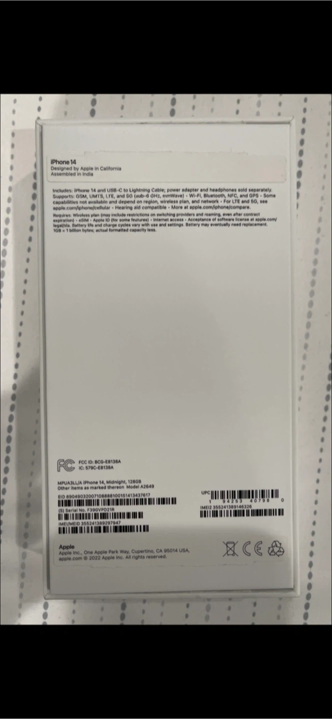 iPhone 14 - Midnight - Brand New in Box (Read Description) - photo 2