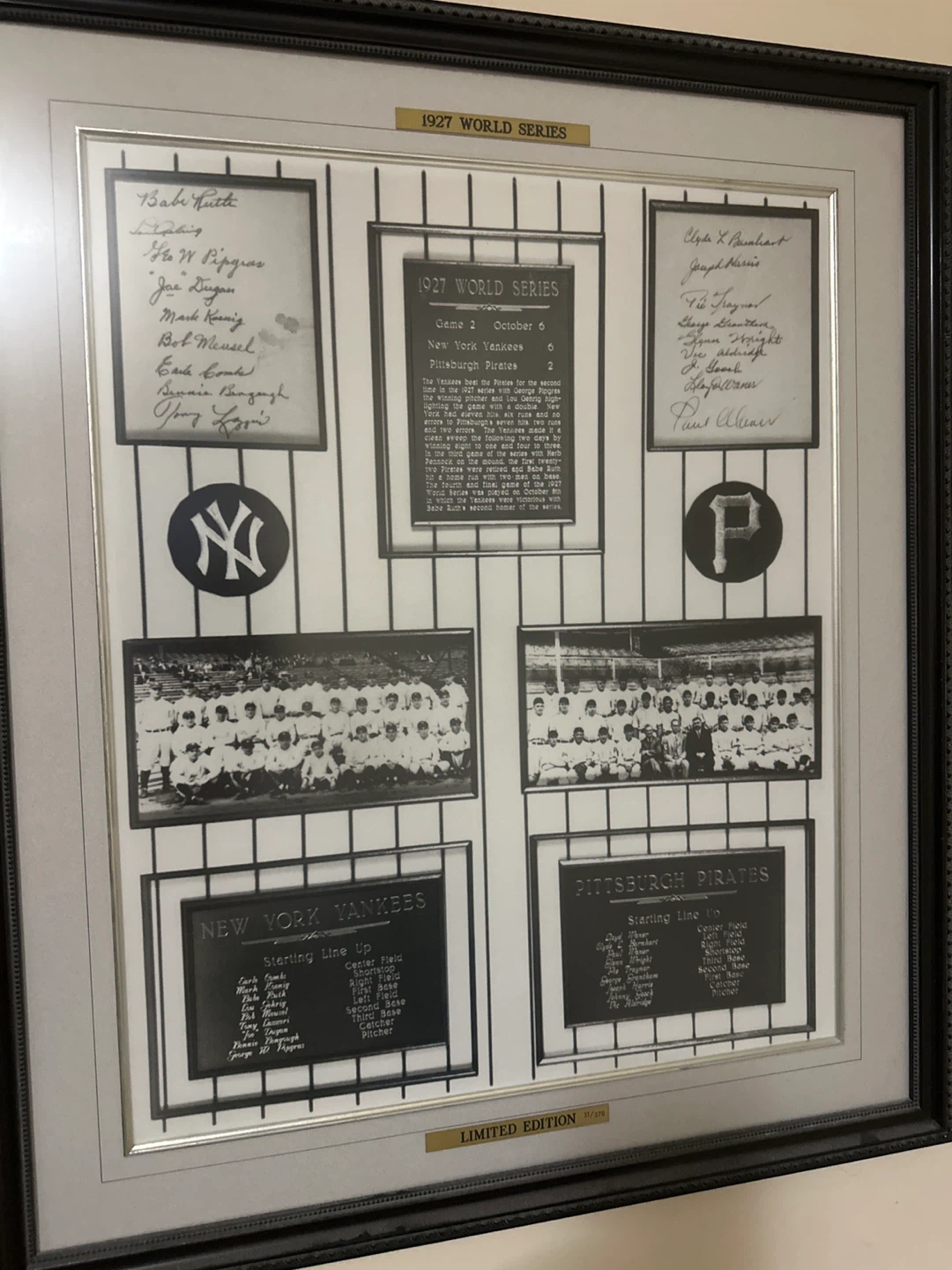 1927 World Series Framed Display