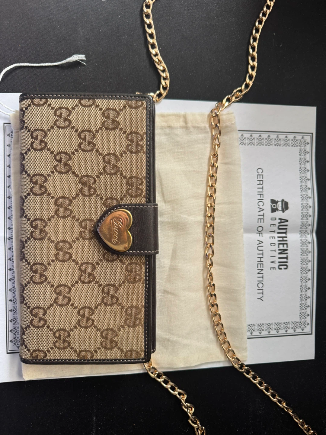 Gucci Monogram Wallet with Chain and Authenticity Card