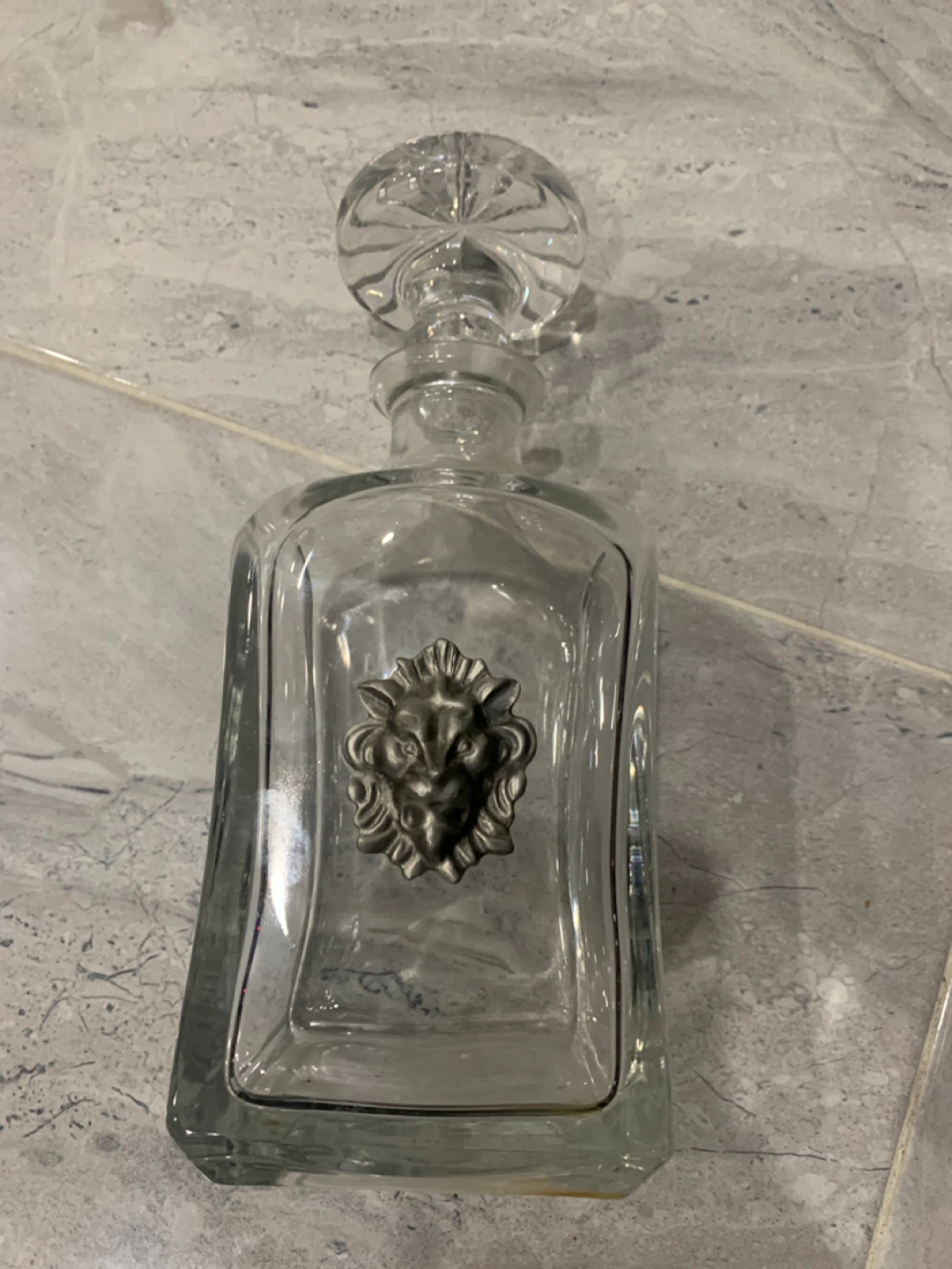Clear Glass Decanter with Lion Head Accent