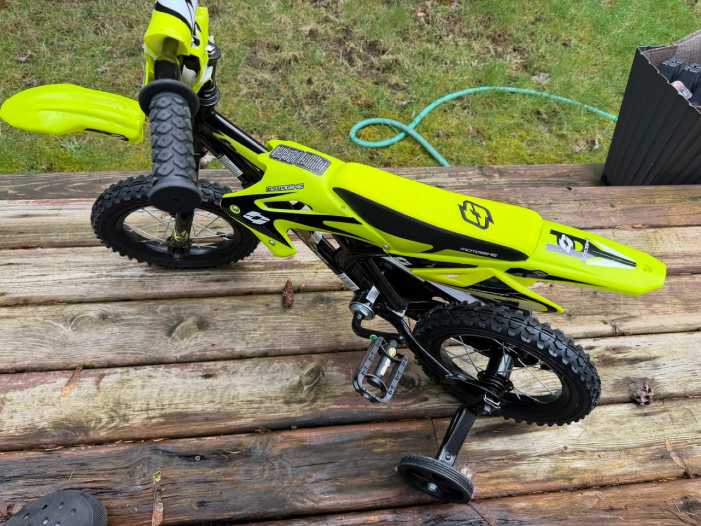 Kids "Motobike" Bicycle with Training Wheels - Bright Yellow - photo 2