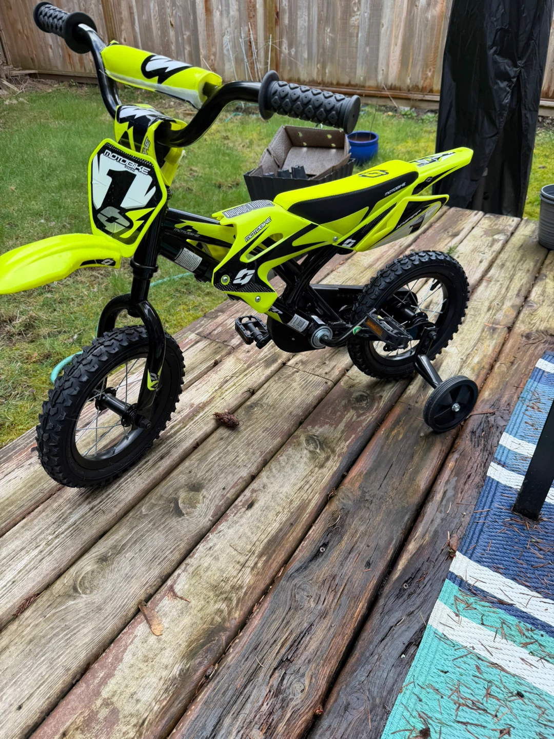 Kids "Motobike" Bicycle with Training Wheels - Bright Yellow
