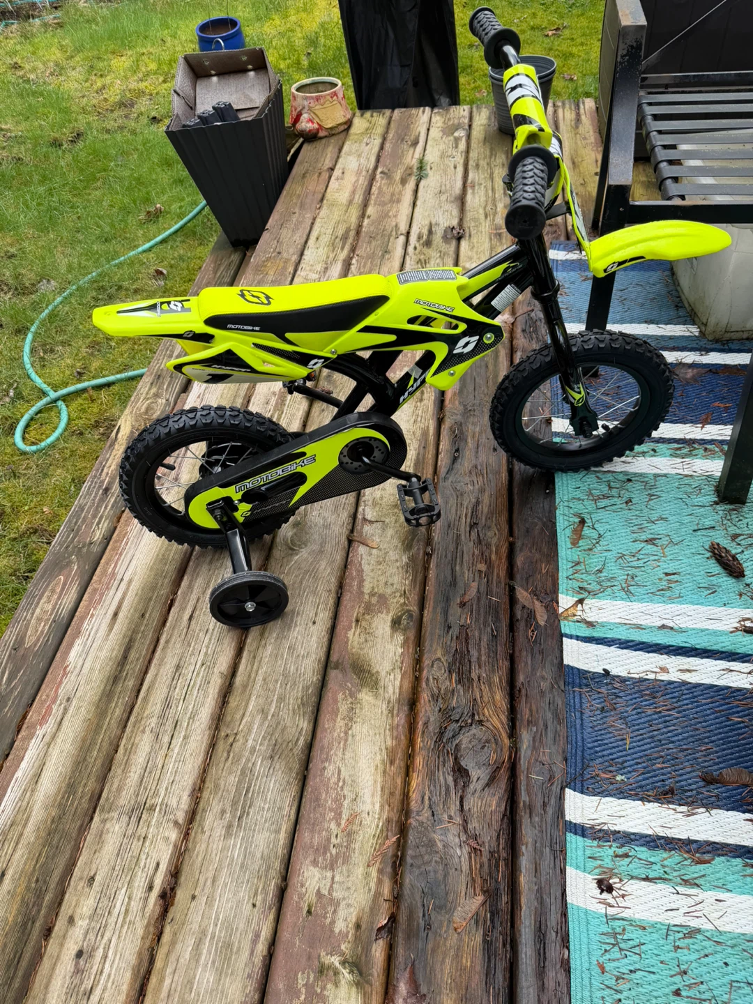 Kids "Motobike" Bicycle with Training Wheels - Bright Yellow - photo 3