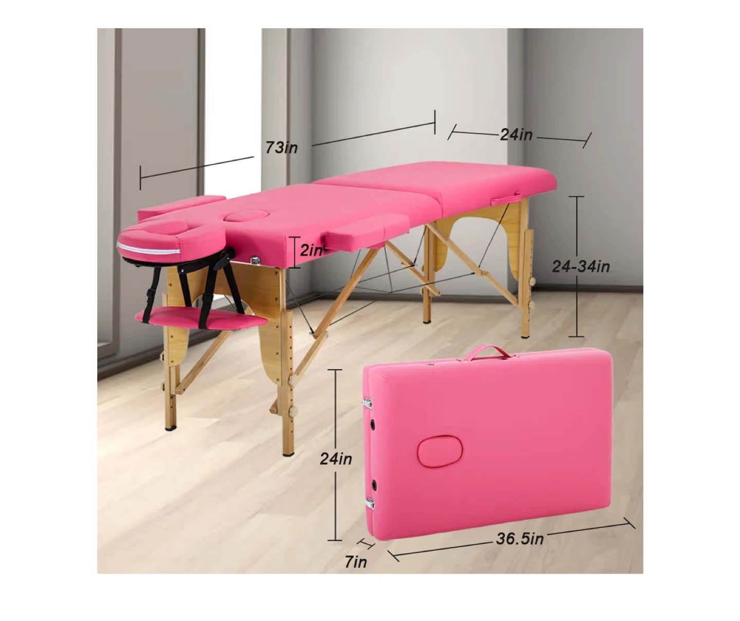 Portable Lash/Massage Table 73" Long Folding Pink