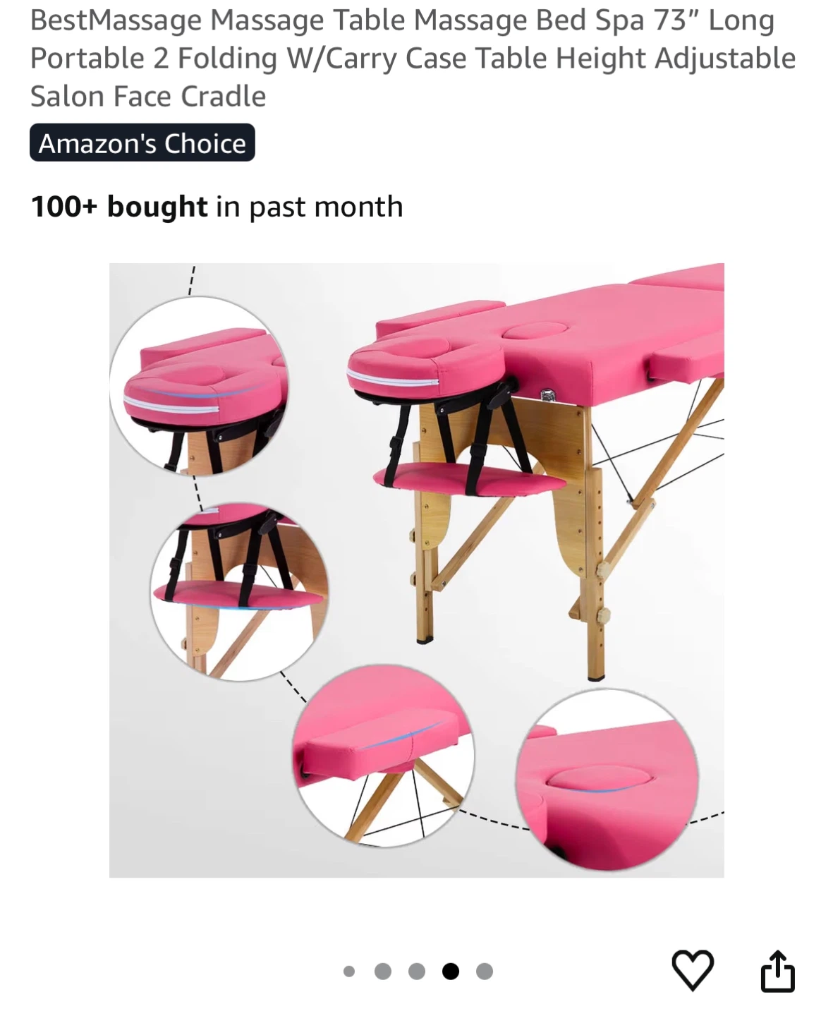 Portable Lash/Massage Table 73" Long Folding Pink - photo 2