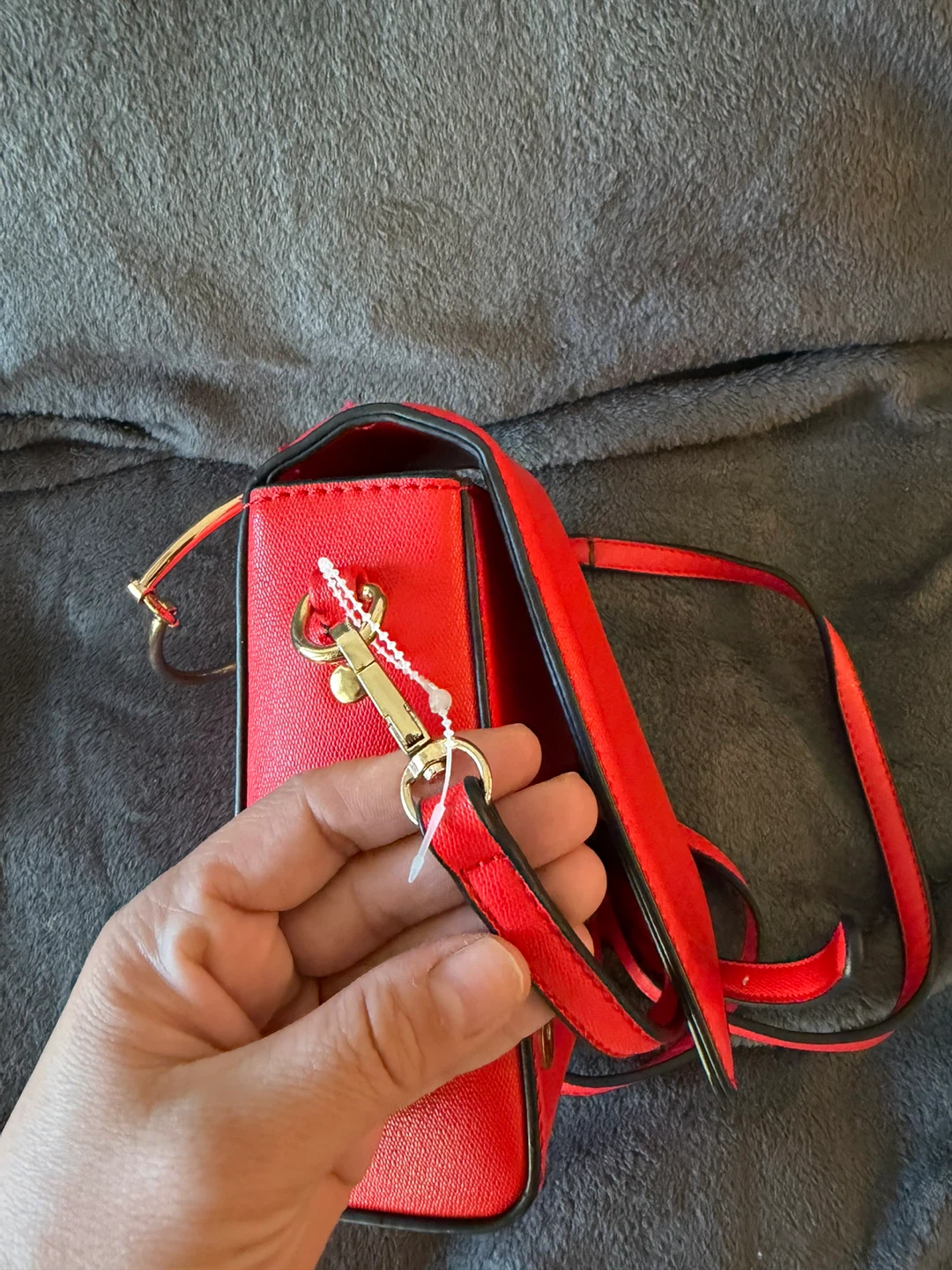 Red Mini Handbag with Gold Ring Handle🥕 - photo 3