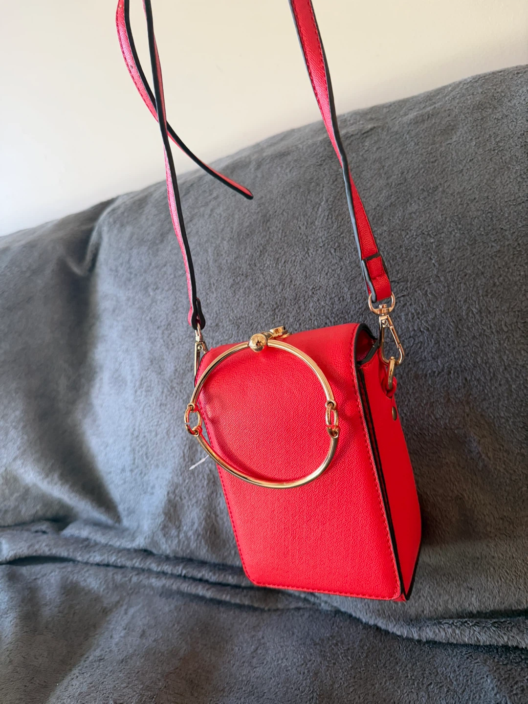 Red Mini Handbag with Gold Ring Handle🥕