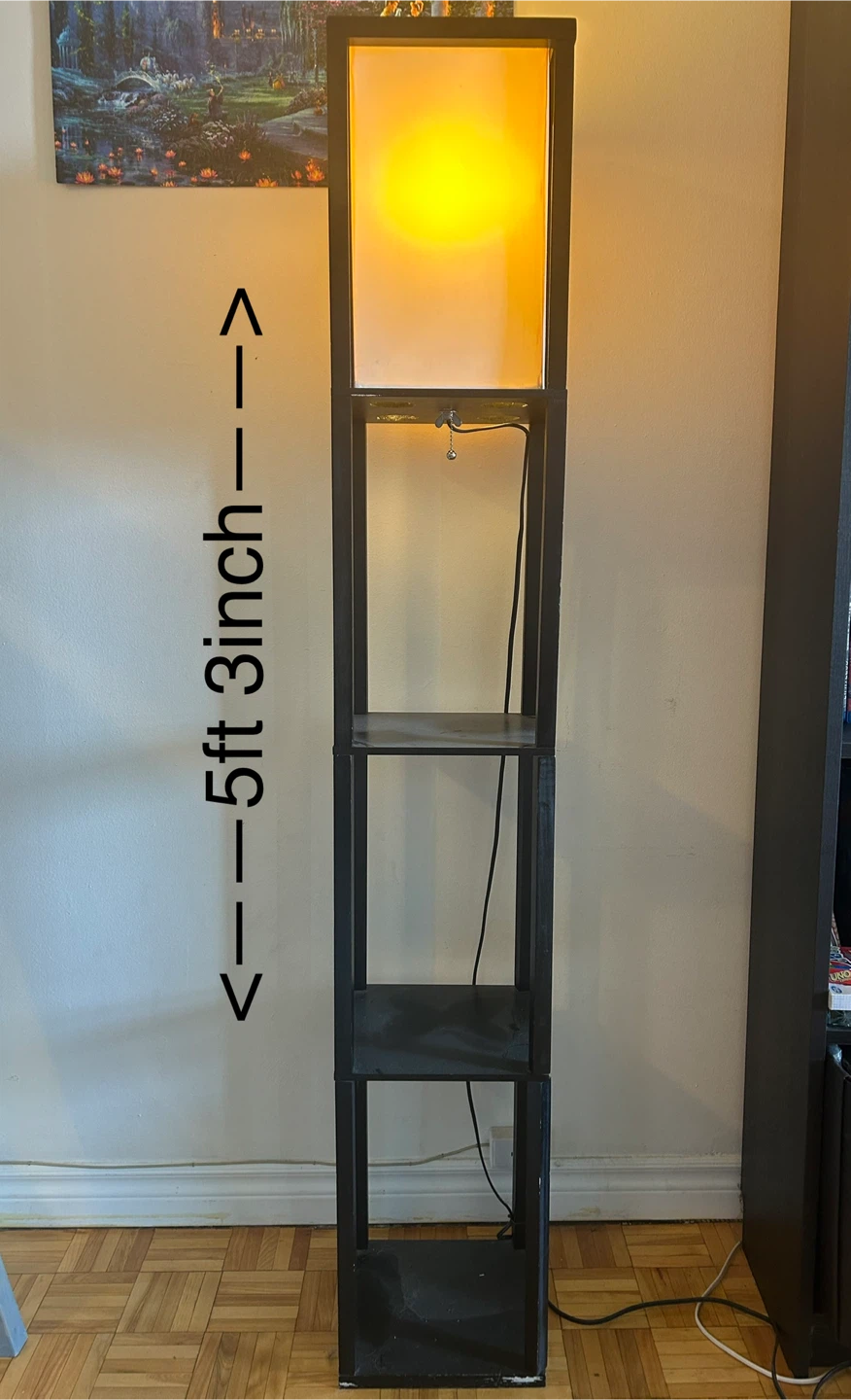 Black Floor Lamp with Shelves - 5ft 3in
