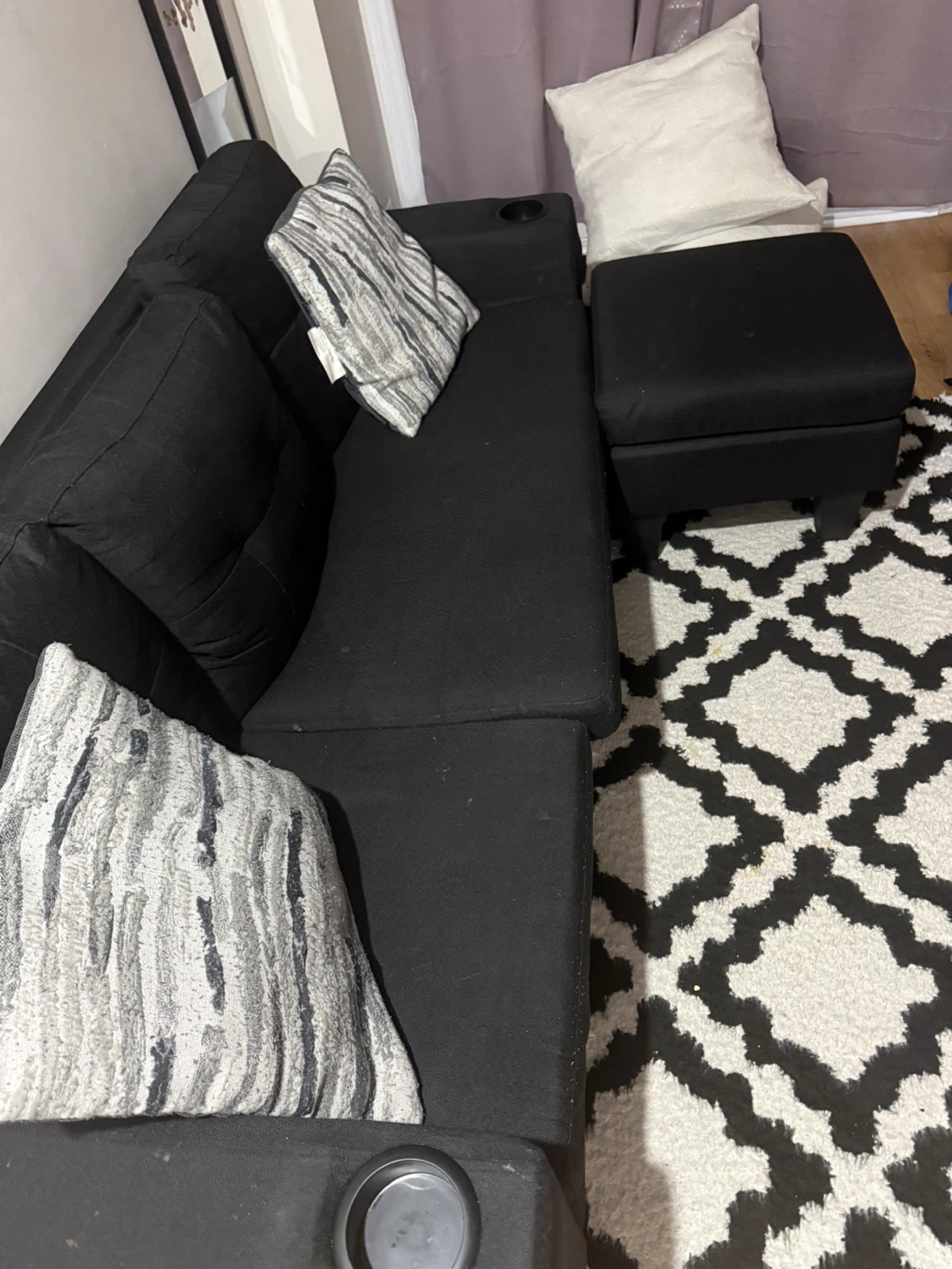 Black Sofa with Ottoman