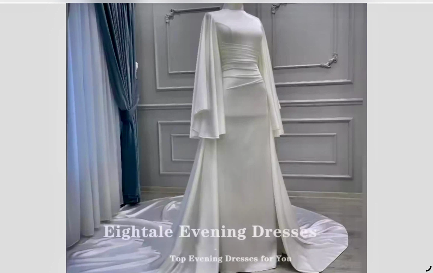 Elegant White Evening Gown with Bell Sleeves