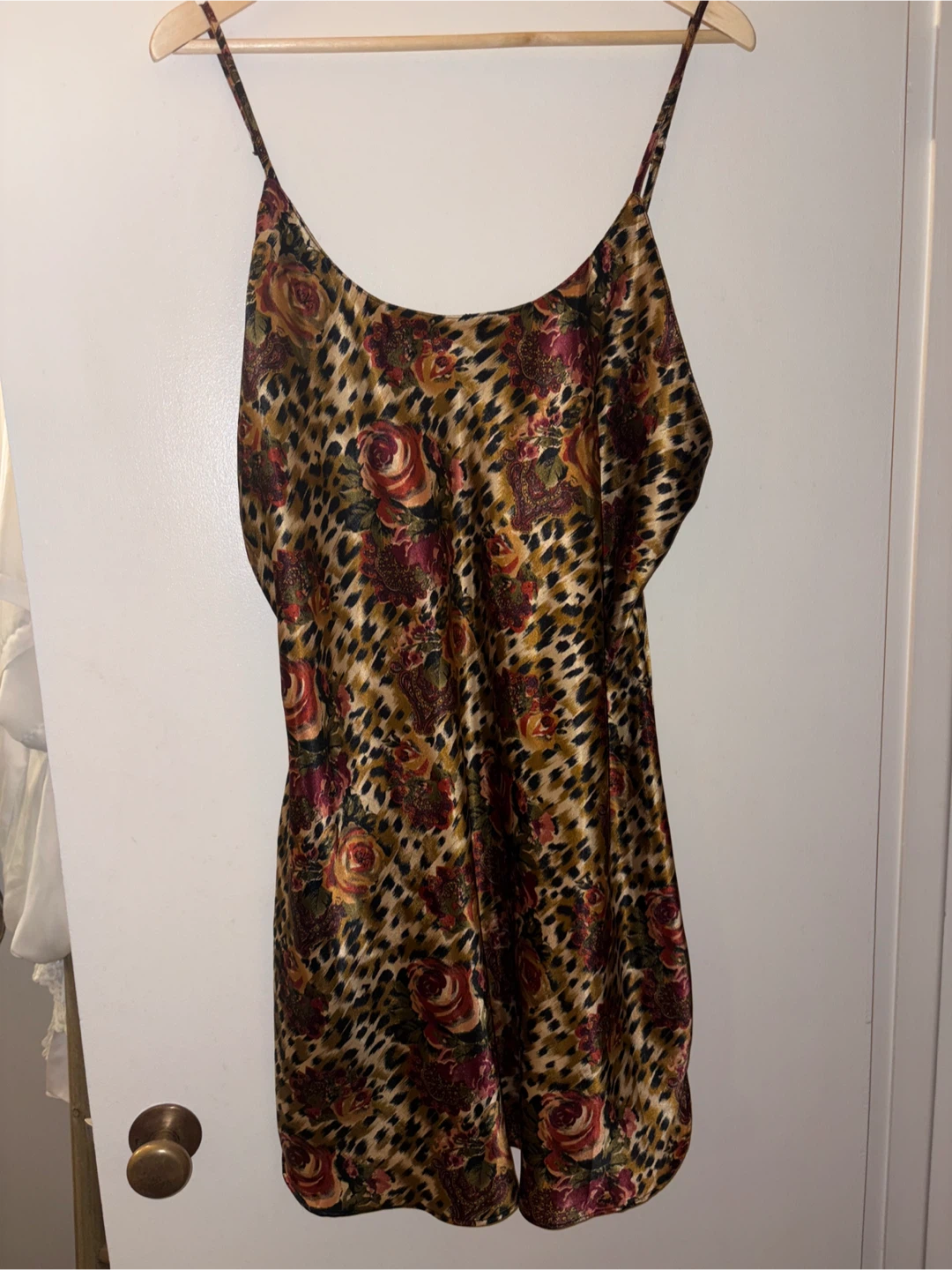 Satin Slip Dress with Floral and Leopard Print