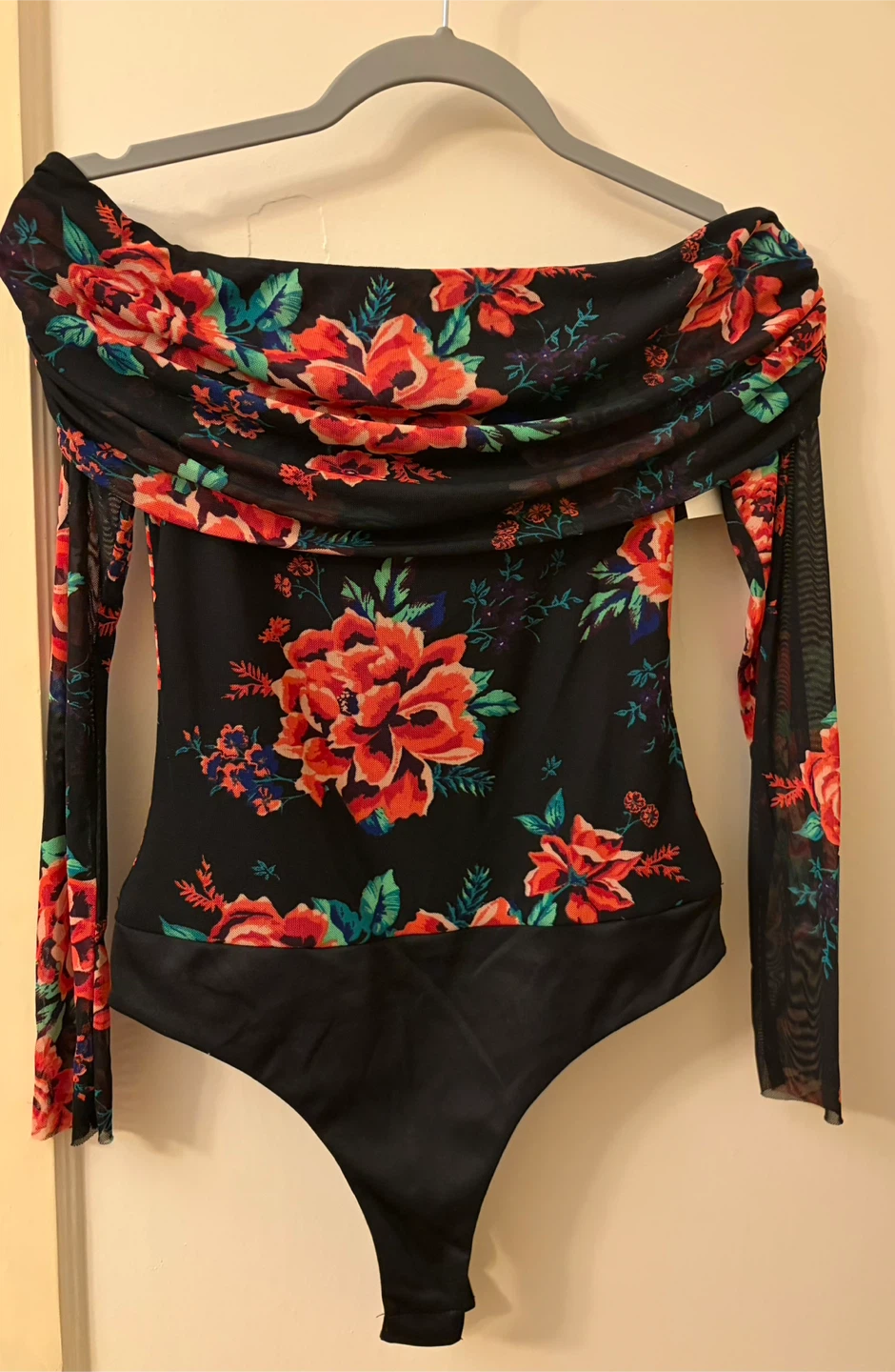 AFRM Los Angeles Floral Off-the-Shoulder Mesh Bodysuit Size S/P