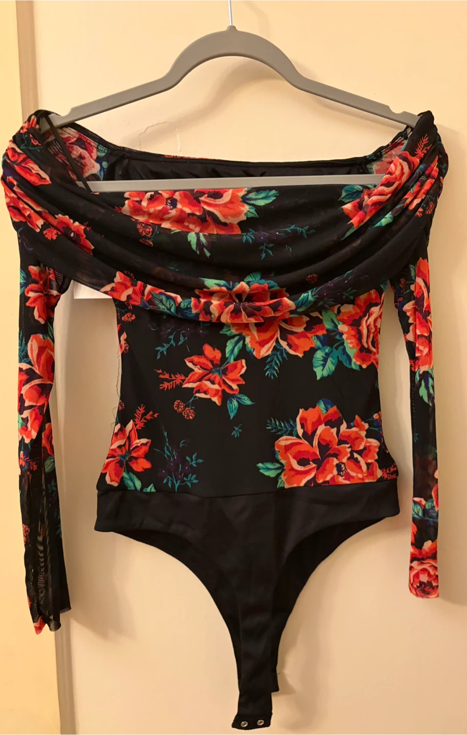 AFRM Los Angeles Floral Off-the-Shoulder Mesh Bodysuit Size S/P - photo 2