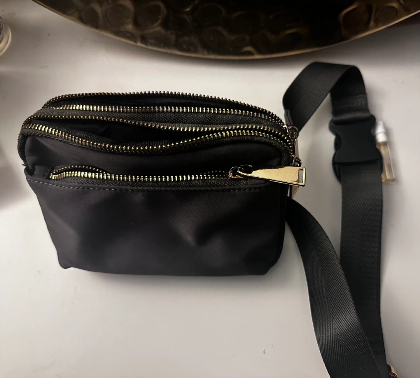 Grey cross body mini bag with Multiple Zippers