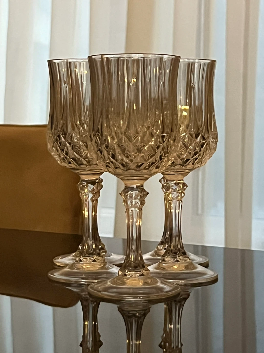 Set of 5 Crystal Cut Wine Glasses