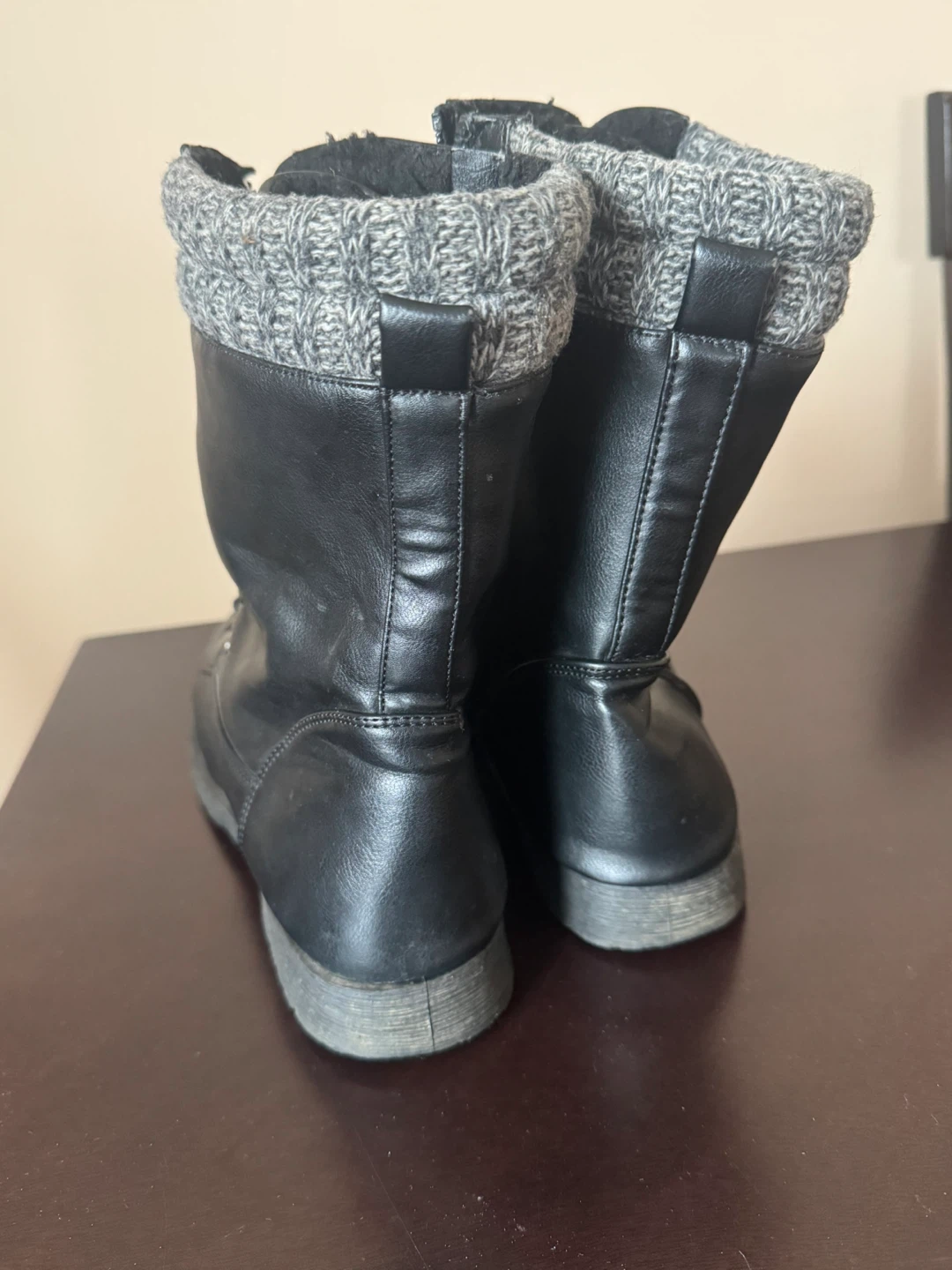 Black Lace-Up Boots with Knit Cuffs - photo 3