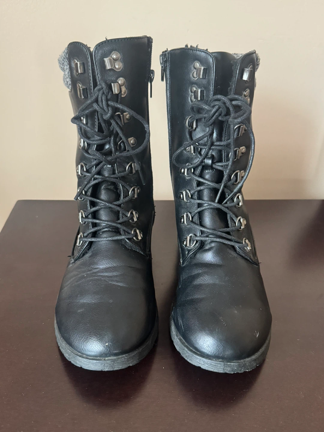 Black Lace-Up Boots with Knit Cuffs - photo 2