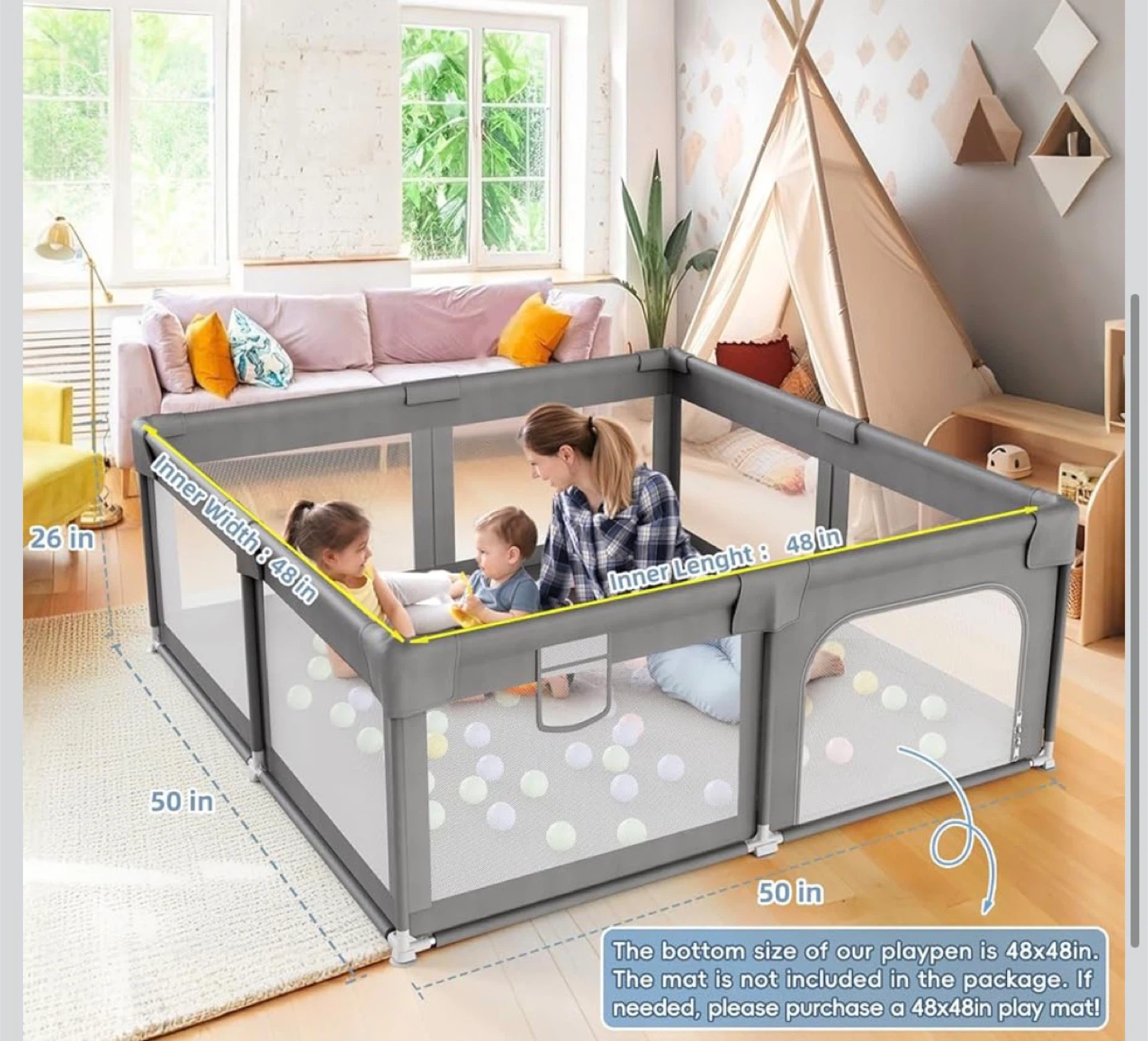 Grey Playpen for Babies and Toddlers