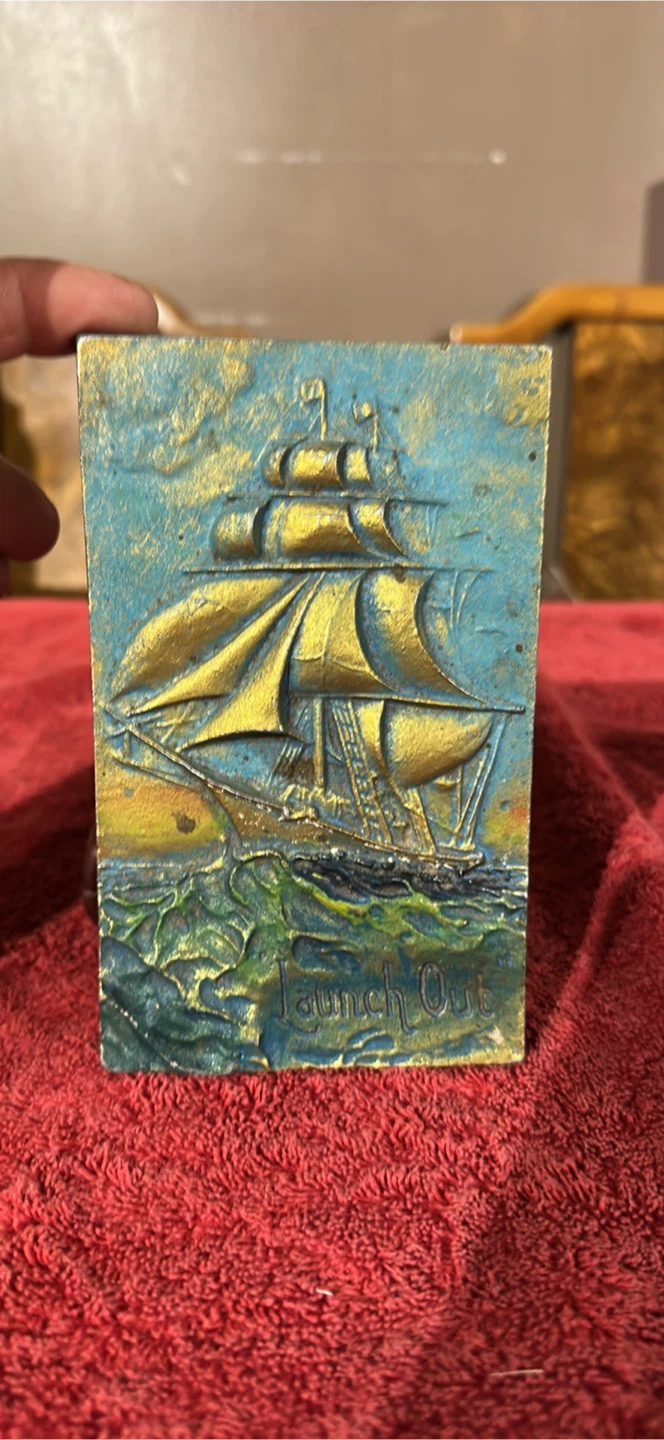 Embossed Sailing Ship "Launch Out" Decorative Block