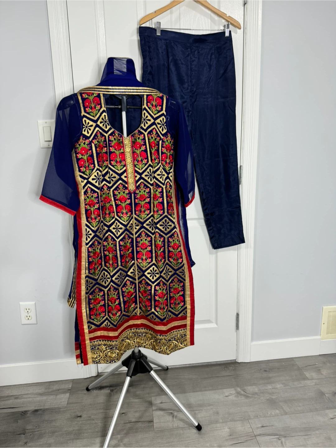 Embroidered Blue Kurti and Pants Set