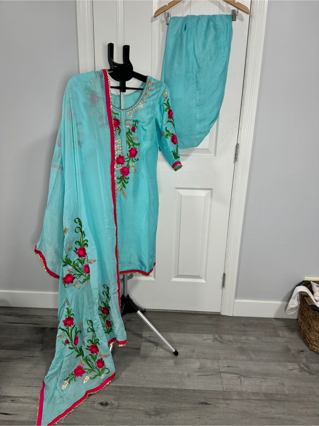 Turquoise Embroidered Salwar Kameez Dupatta Set