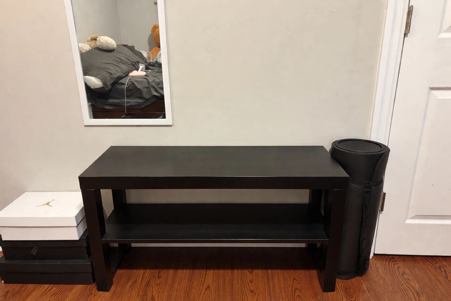 Black Entryway Bench with Storage Shelf