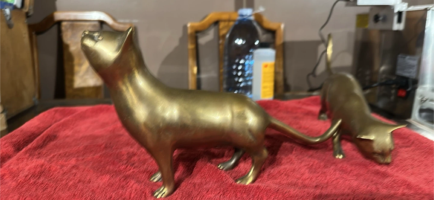 Set of 3 Brass Cat Figurines - photo 3