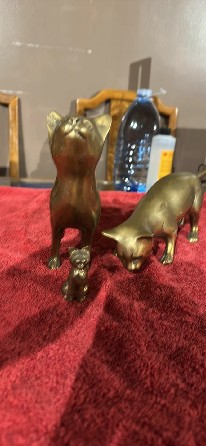 Set of 3 Brass Cat Figurines