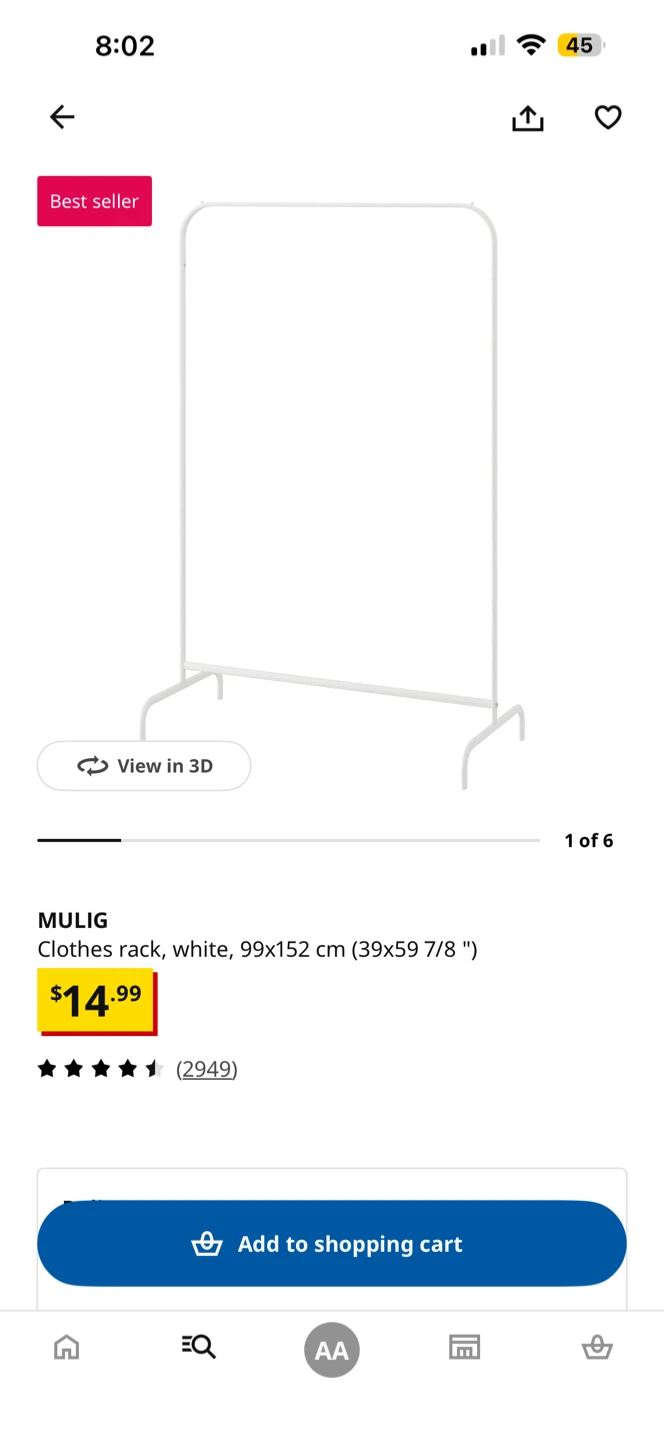 Ikea MULIG Clothes Rack, White, 99x152 cm