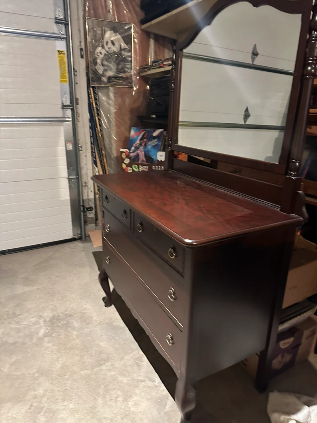 Vintage Dark Wood Dresser with Mirror