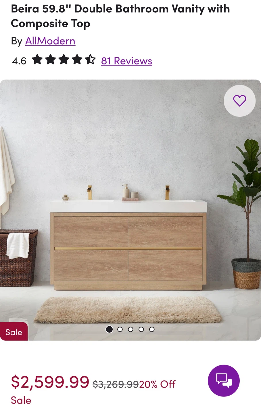 VINNOVA 59.8" Double Bathroom Vanity Cabinet - Light Oak - photo 2