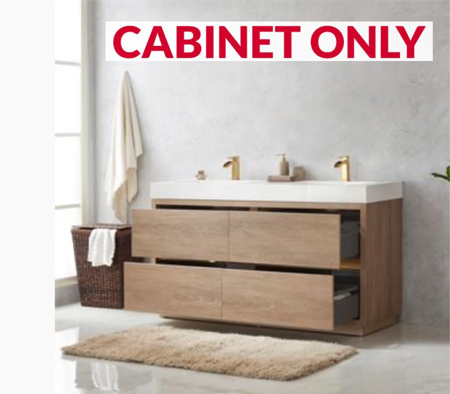 VINNOVA 59.8" Double Bathroom Vanity Cabinet - Light Oak