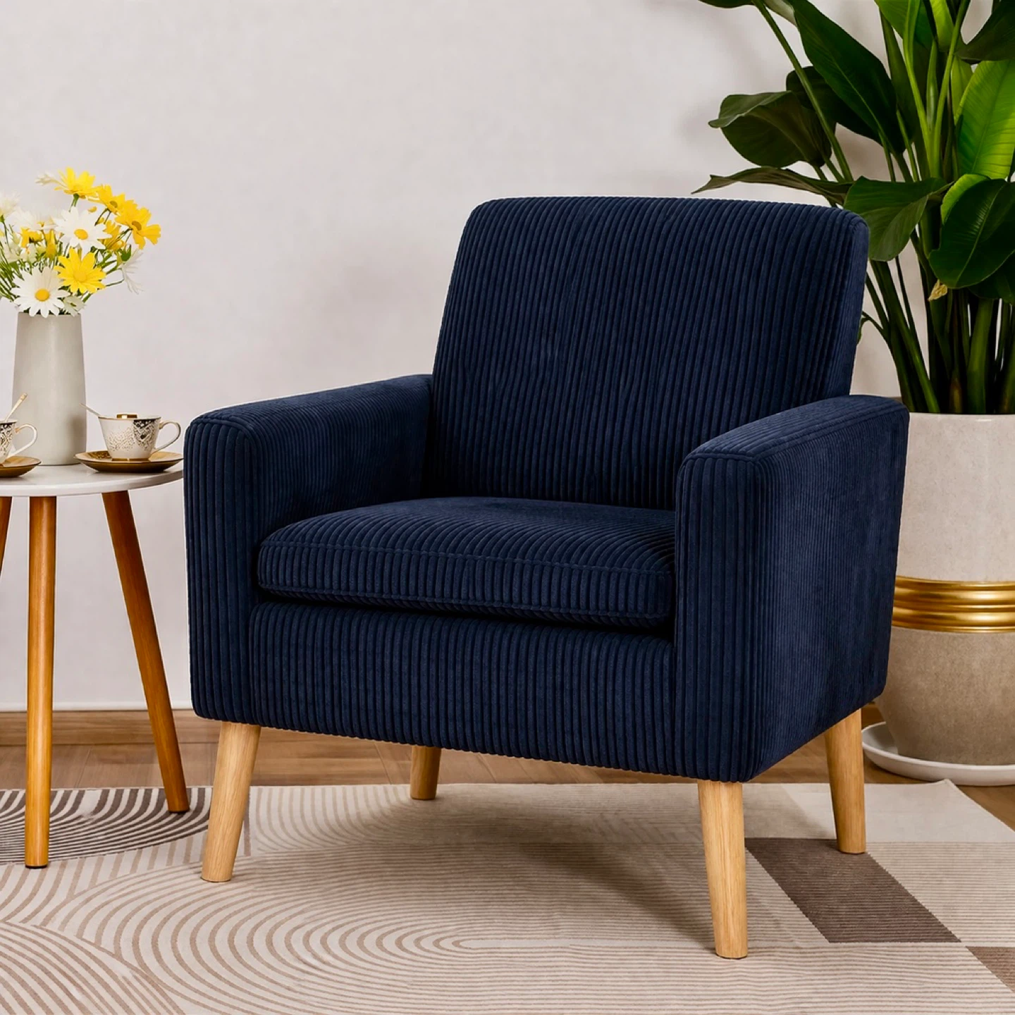 Navy Blue Corduroy Armchair- Brand New