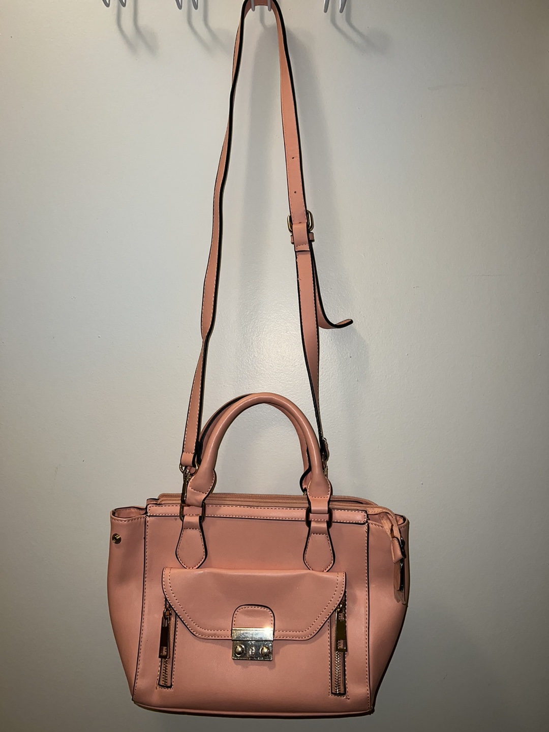New-Pink Faux Leather Satchel Handbag