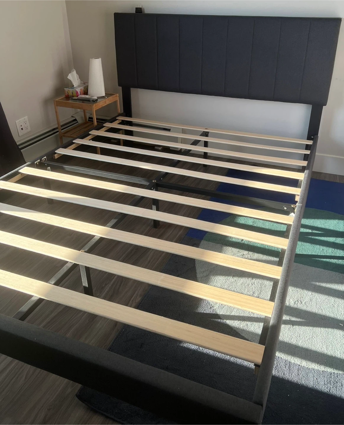 Upholstered Bed Frame with Headboard - Dark Grey