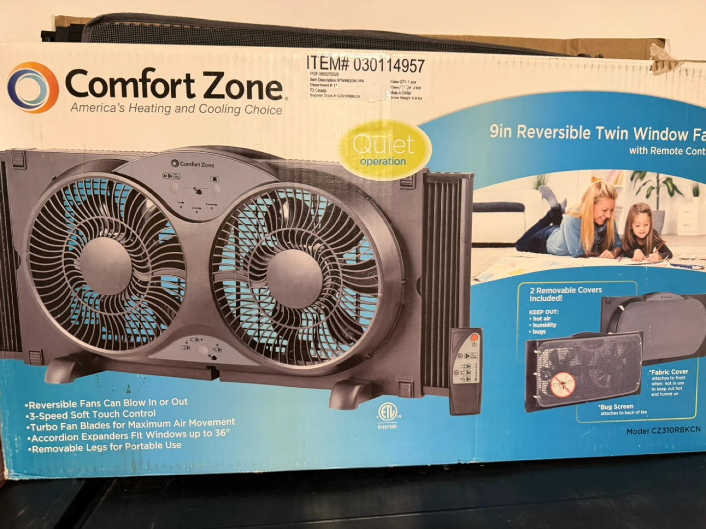 Comfort Zone 9in Reversible Twin Window Fan
