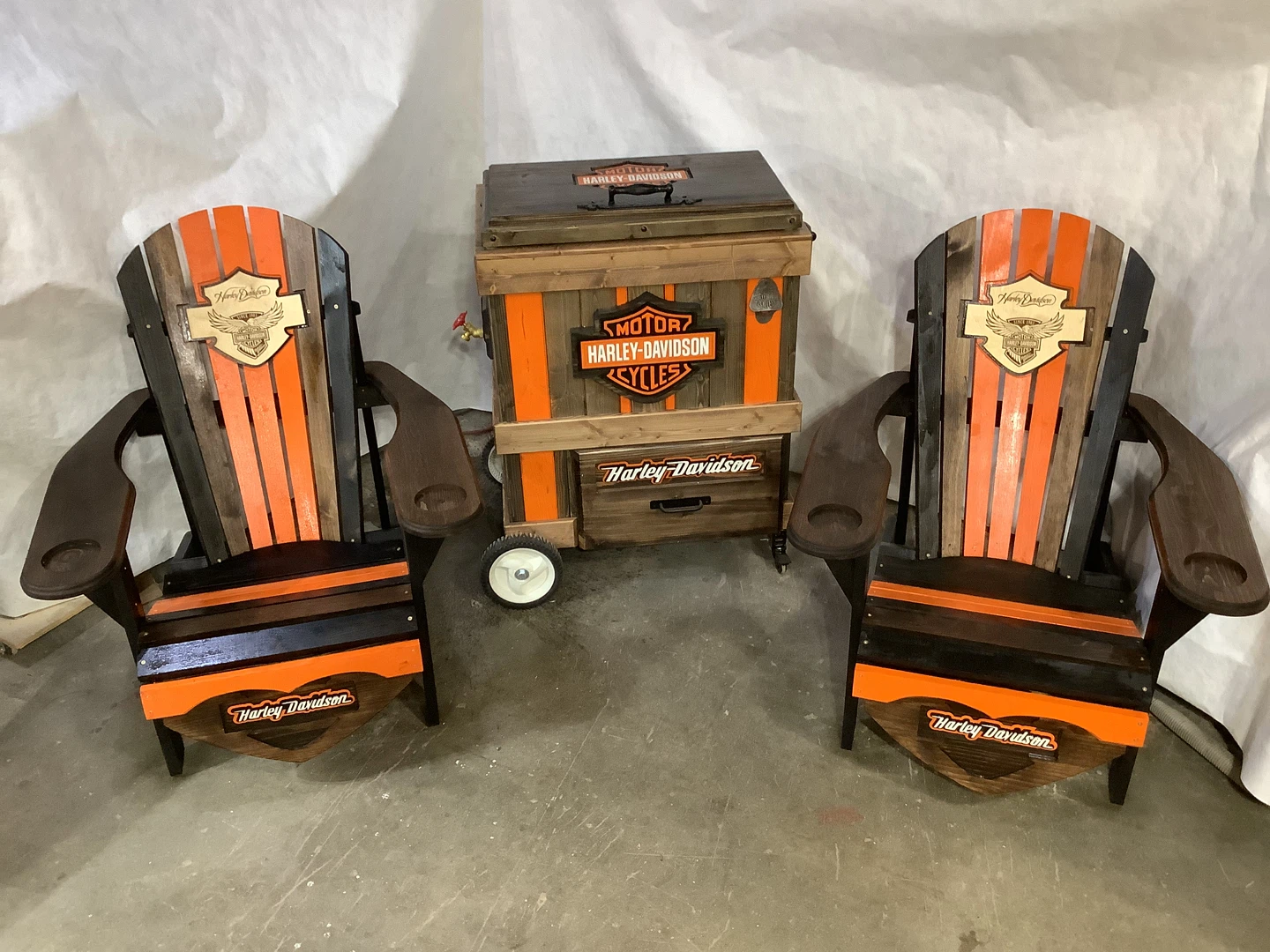 Harley-Davidson Adirondack Chairs and Cooler