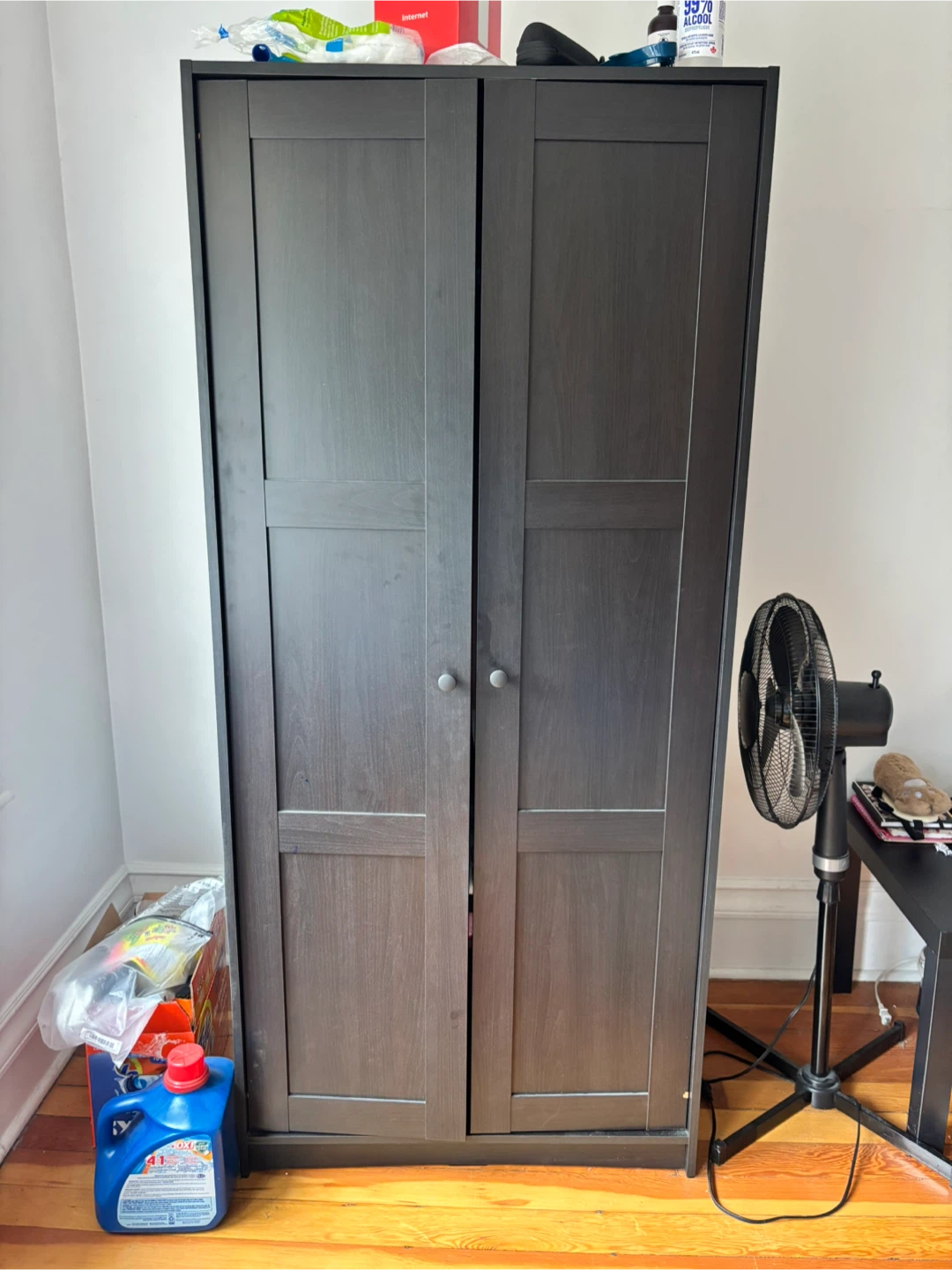Dark Wood Wardrobe with Double Doors