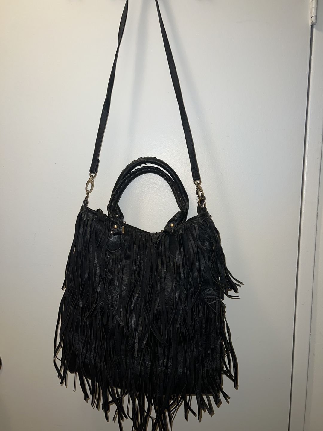 Black Fringed Shoulder Bag