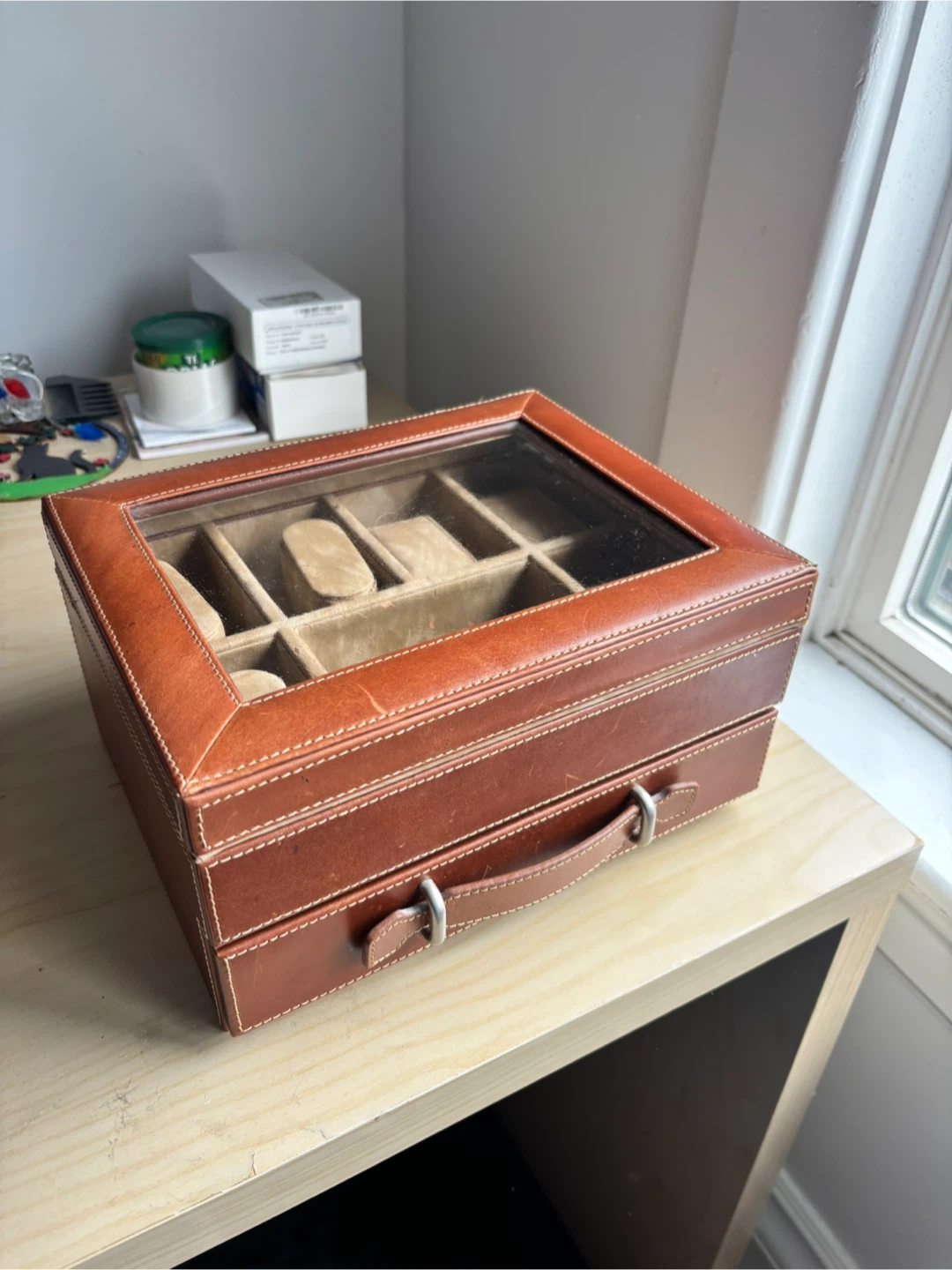 Brown Faux Leather Watch and Jewellery Box with Drawer - photo 2