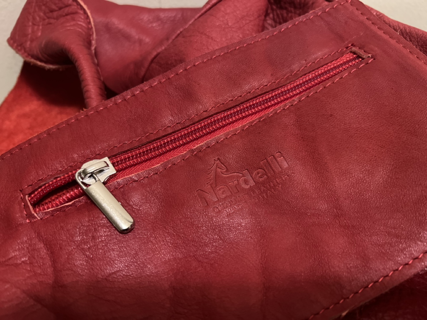 Nardelli Red Genuine Leather Hobo Bag with Matching Pouch - photo 3