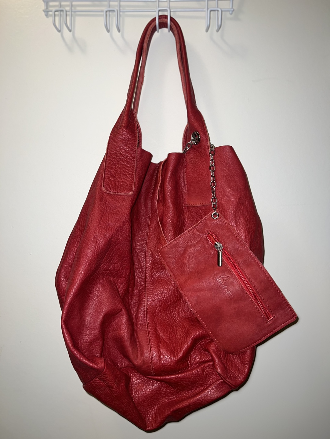Nardelli Red Genuine Leather Hobo Bag with Matching Pouch