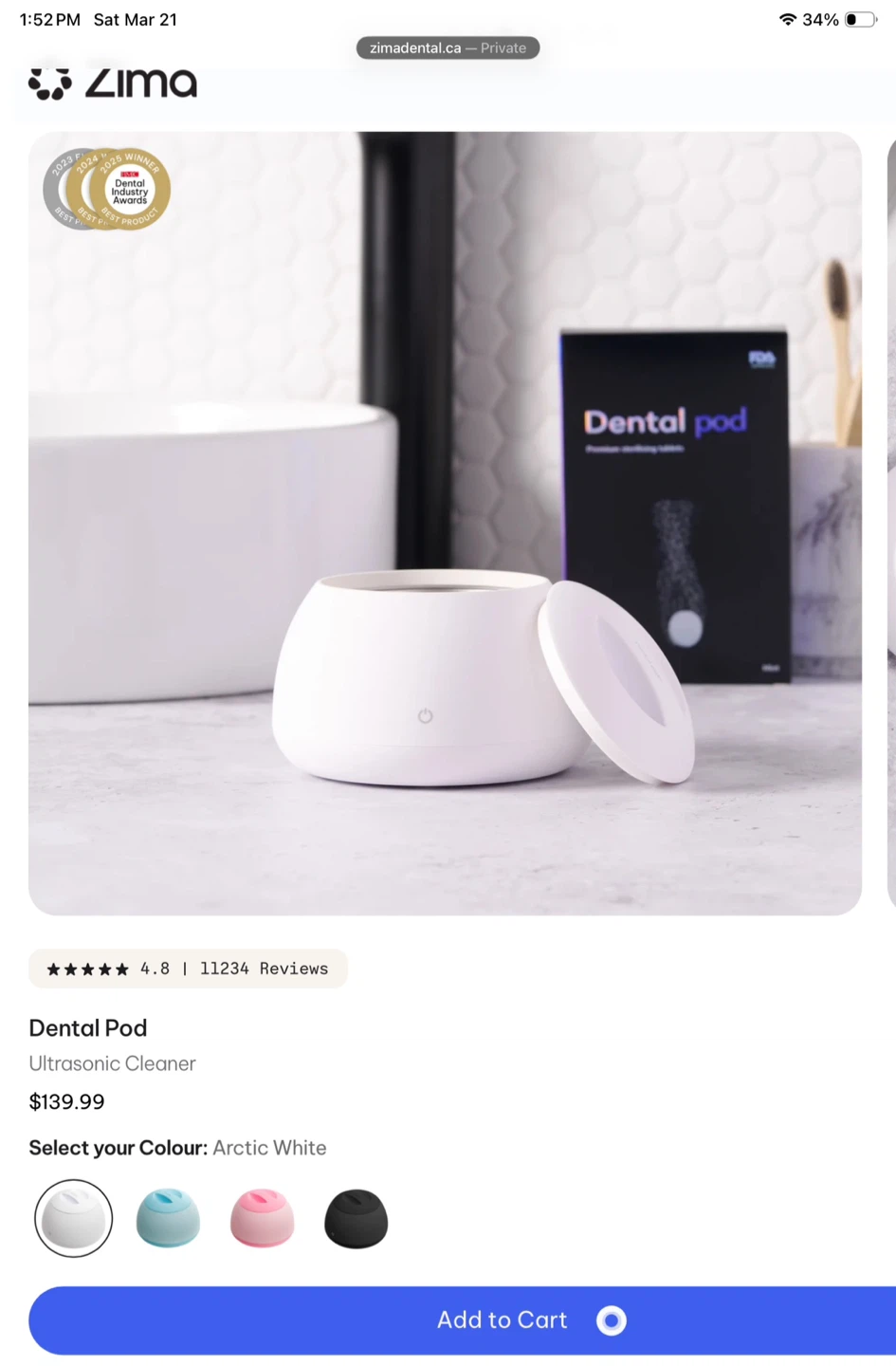 Dental Pod Oral Appliance Cleaner - Arctic White