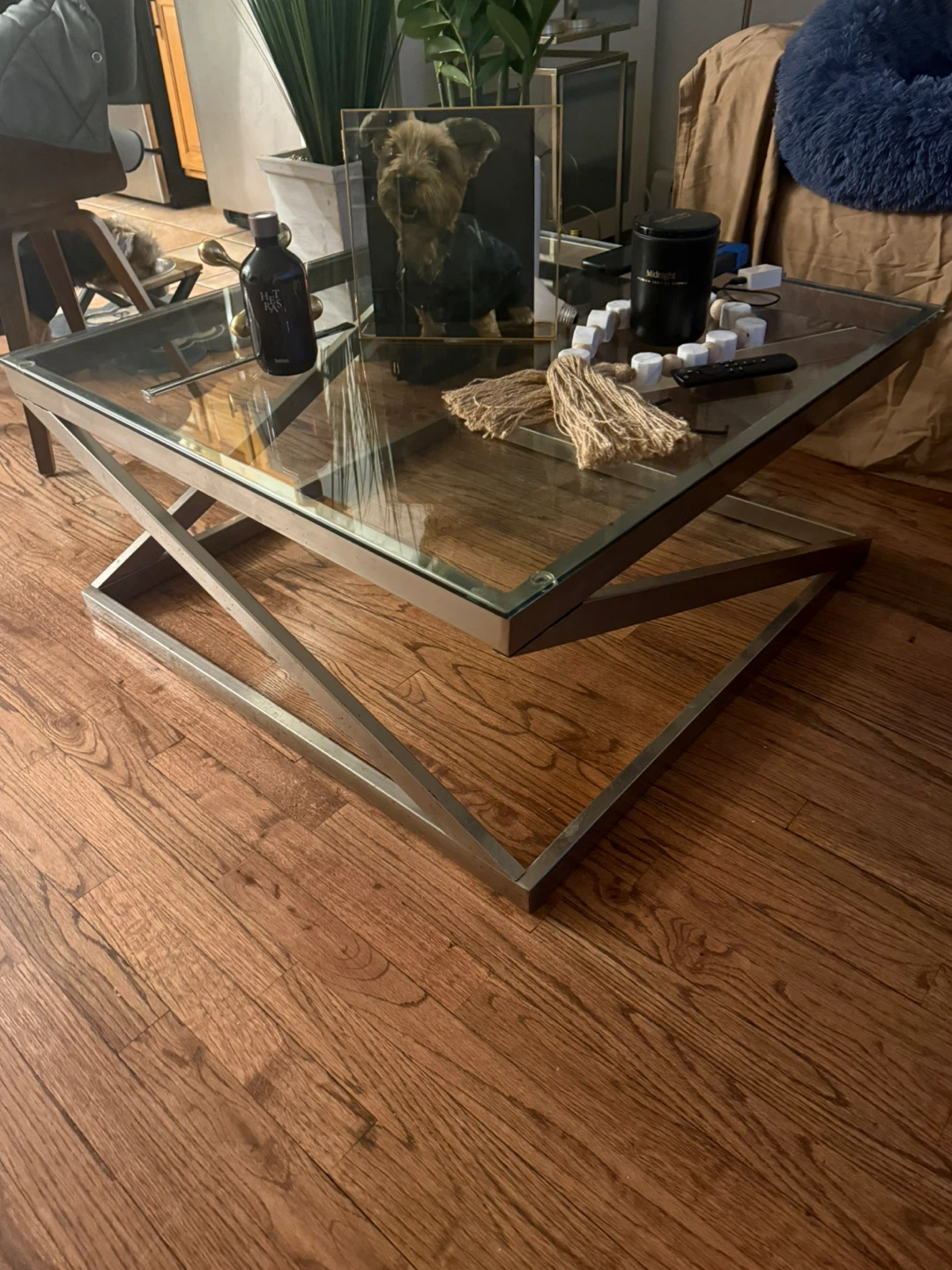 Glass Top Coffee Table with Metal Frame