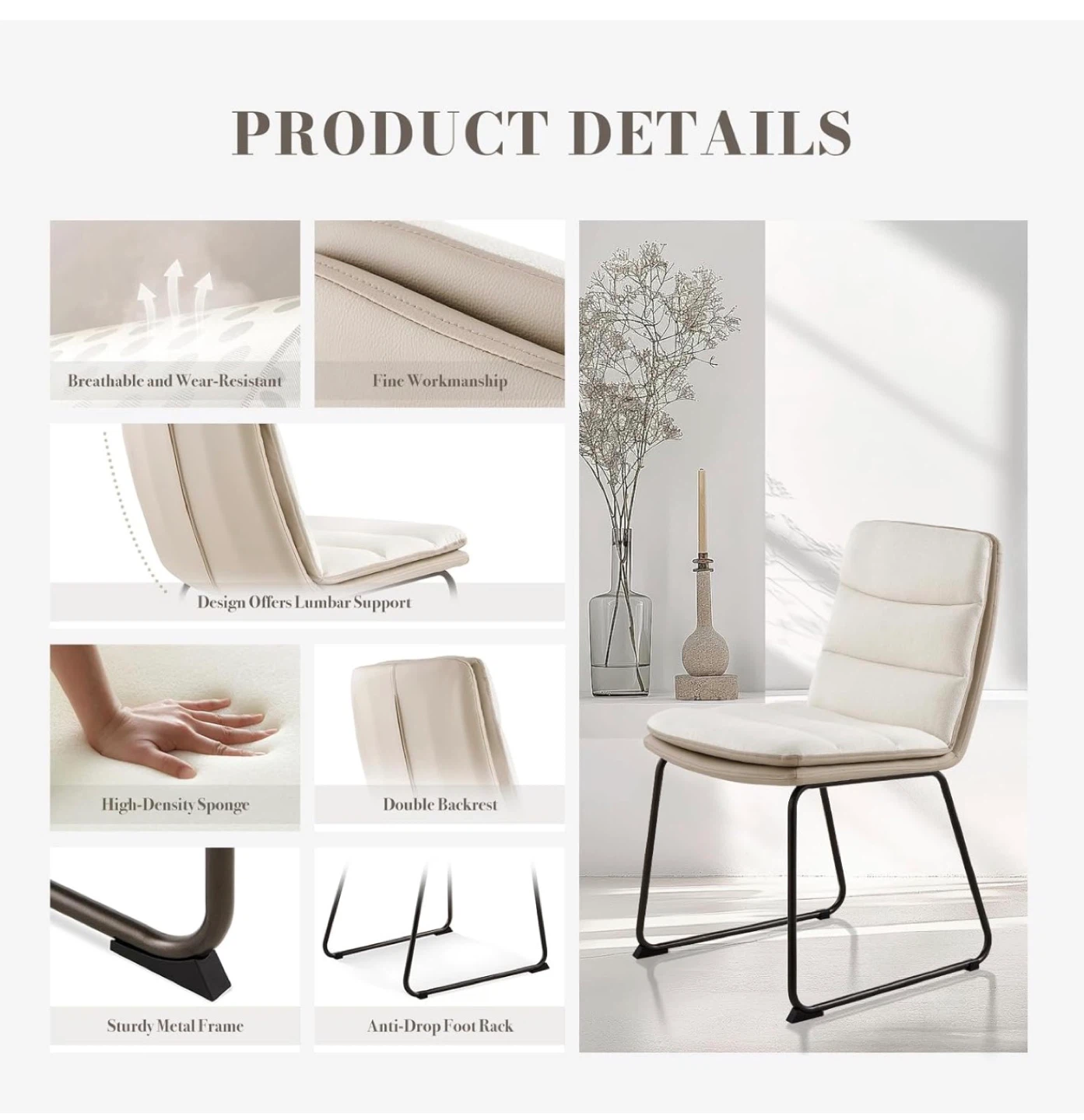 Set of 4 Beige Upholstered Dining Chairs - photo 2