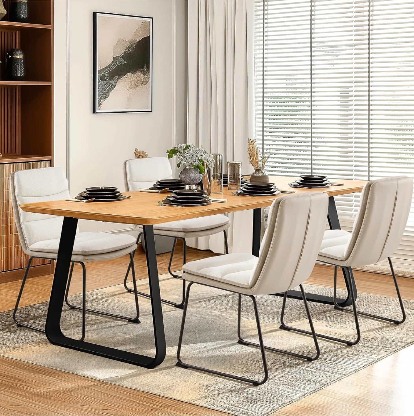 Set of 4 Beige Upholstered Dining Chairs - photo 4