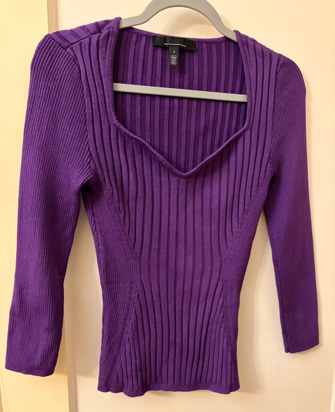 White House Black Market Purple Ribbed Knit Top Size S
