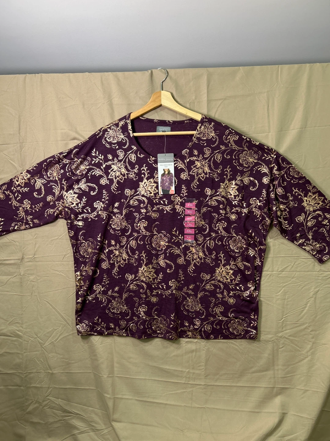 Berkley Jensen Foil Print Crew Neck Top - Purple XXL